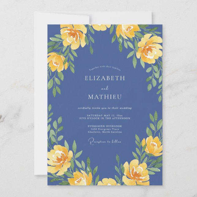 Slate Yellow Rose Wedding Invitation (Front)