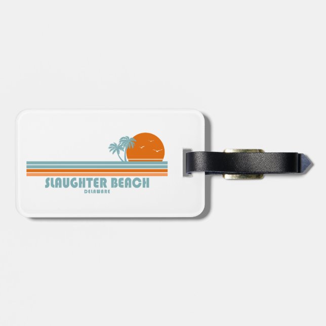 Slaughter Beach Delaware Sun Palm Trees Luggage Tag (Back Horizontal)