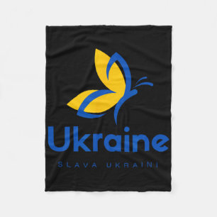 Slava Ukraine Butterfly Ukrainian Flag Blue And Ye Fleece Blanket