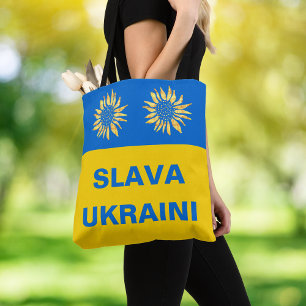Slava Ukraini Blue Gold Sunflower Ukraine Support Tote Bag