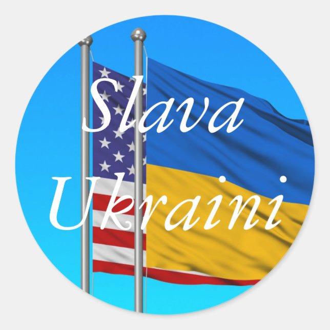 Slava Ukraini CLASSIC ROUND STICKER (Front)