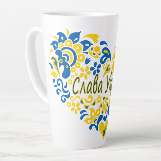 Slava Ukraini Glory to Ukraine big heart  Latte Mug (Left Angle)