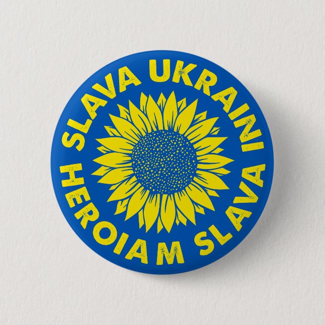 Slava Ukraini Heroiam slava Ukraine sunflower flag 6 Cm Round Badge (Front)