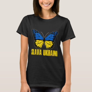 Slava Ukraini Support Ukraine Retro Ukrainian Flag T-Shirt