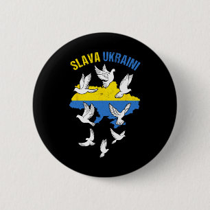 Slava Ukraini Ukraine Map Flag Doves Of Peace Free 6 Cm Round Badge