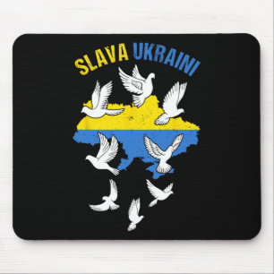 Slava Ukraini Ukraine Map Flag Doves Of Peace Free Mouse Mat