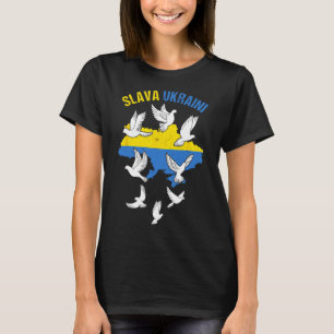 Slava Ukraini Ukraine Map Flag Doves Of Peace Free T-Shirt