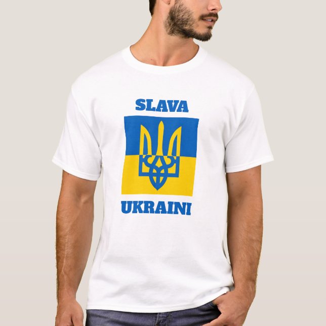 SLAVA UKRAINI. Ukrainian Trident.  T-Shirt (Front)