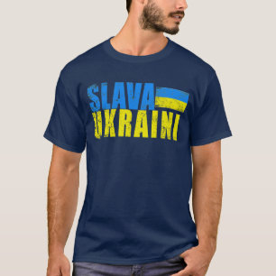 SLAVA UKRAINI with Ukrainian Flag Distressed T-Shirt