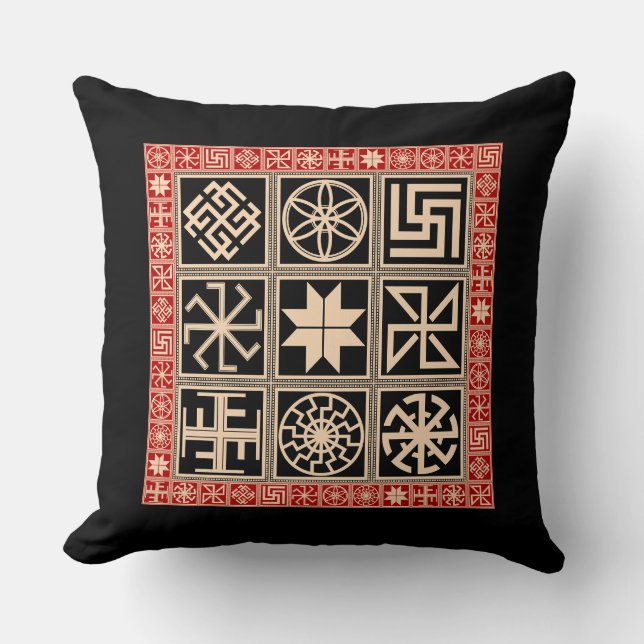 Slavic Amulet Signs Throw Pillow (Front)