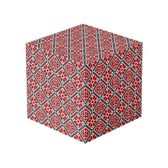 Slavic Ethnic Embroidery, Balkan Traditional Cube (Front Angled)