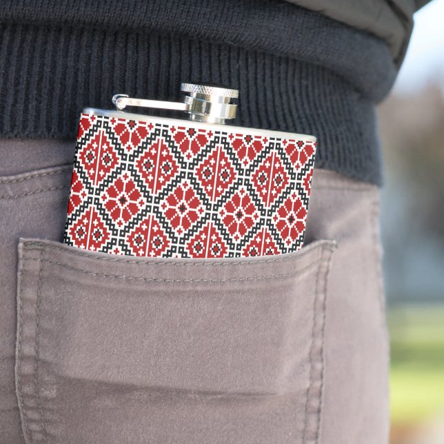 Slavic Ethnic Embroidery, Balkan Traditional Hip Flask (In Situ)
