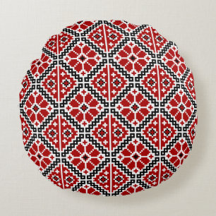 Slavic Ethnic Embroidery, Balkan Traditional Round Cushion