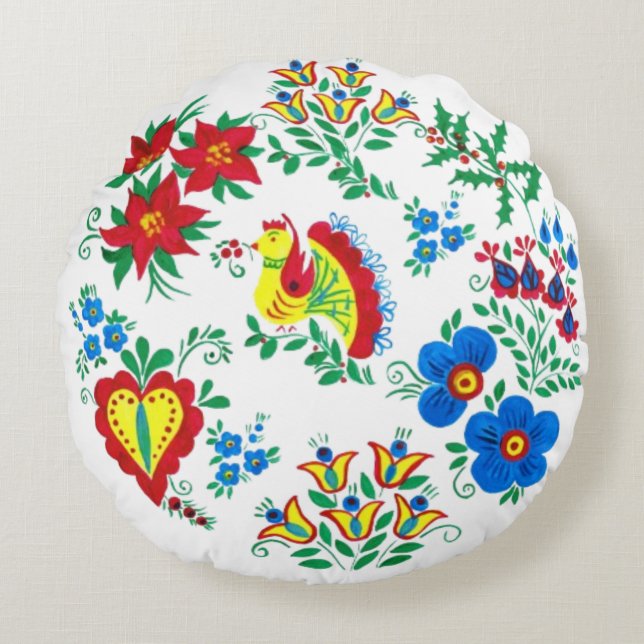 Slavic Floral Pattern Round Cushion (Front)