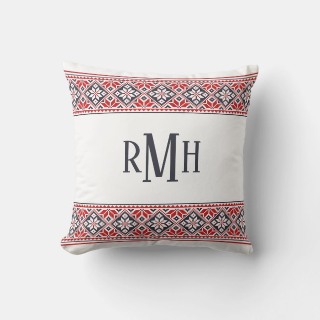 Slavic Folk Art | Poinsettia Pattern Cushion (Front)