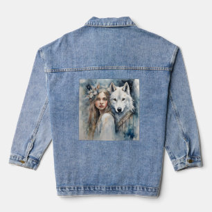 Slavic girl and white Wolf Denim Jacket