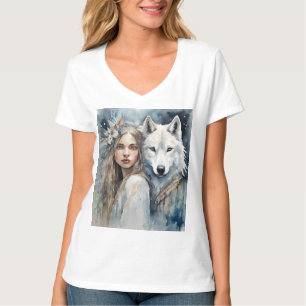 Slavic girl and white Wolf T-Shirt