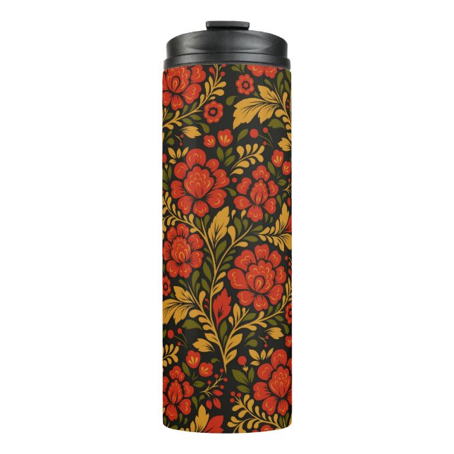Slavic national decorative floral pattern thermal tumbler (Front)