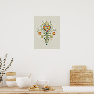 Slavic traditional floreal heart arts poster