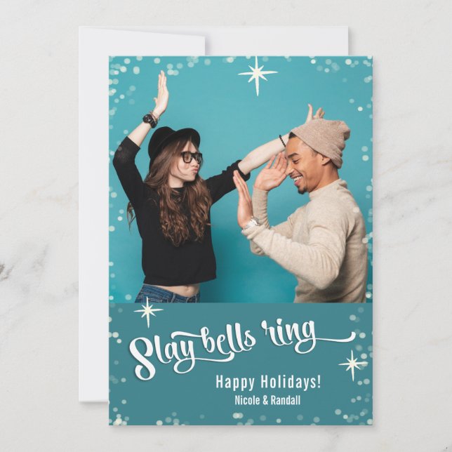 Slay Bells Ring Funny Holiday Photo Card (Front)