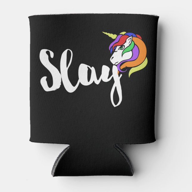 Slay retro rainbow unicorn can cooler (Front)