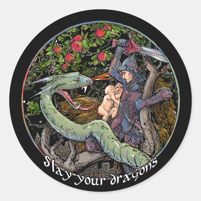 Slay your dragons, Gift for Jordan Peterson fans. Classic Round Sticker (Front)
