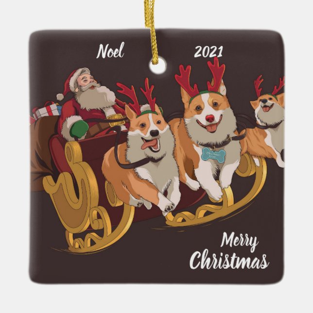  Sled Dog Christmas Ceramic Ornament (Front)