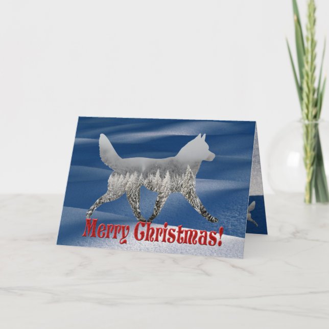 Sled Dog Merry Christmas Card (Front)