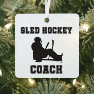 Sled Hockey Coach Christmas Metal Tree Decoration