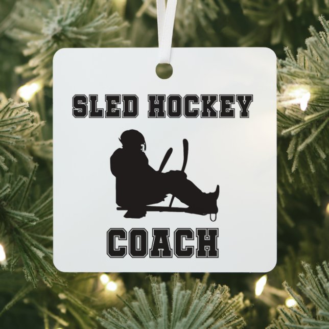 Sled Hockey Coach Christmas Metal Tree Decoration (Insitu)