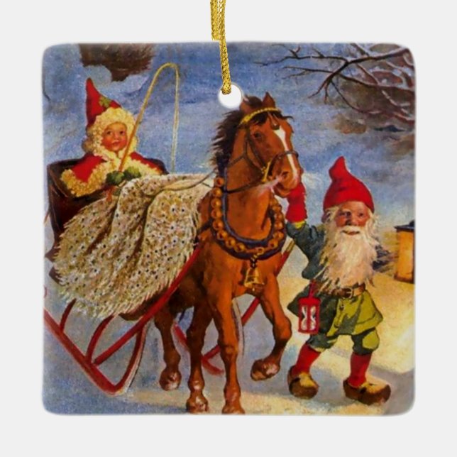 “Sled Ride at Night” by Jenny Nystrom Ceramic Ornament (Front)