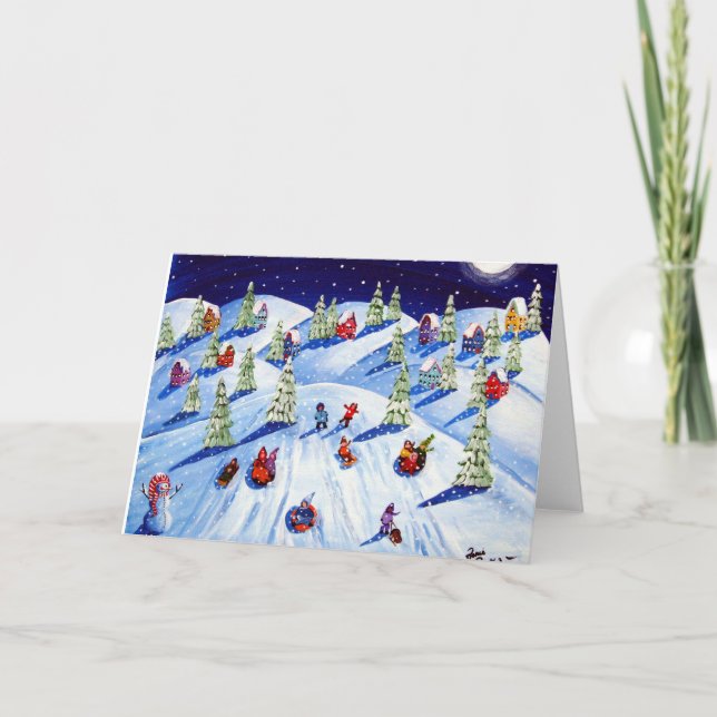 Sled Riding at Devil's Run Winter Holiday Card (Front)