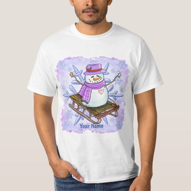 Sled Snowman  t-shirt (Front)