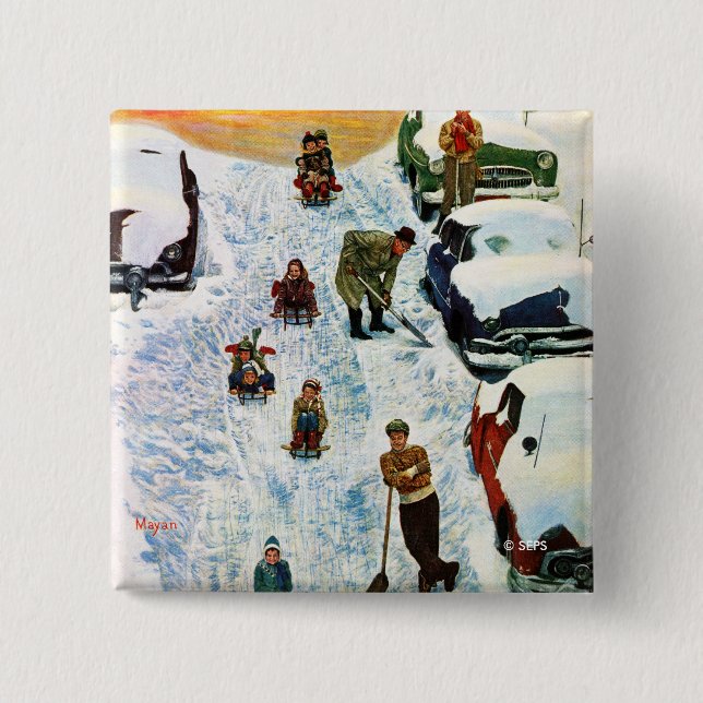 Sledding and Digging Out 15 Cm Square Badge (Front)