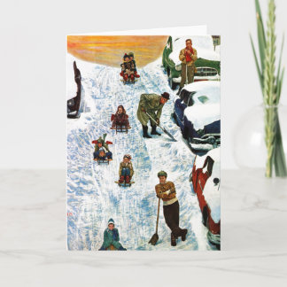 Sledding and Digging Out Holiday Card