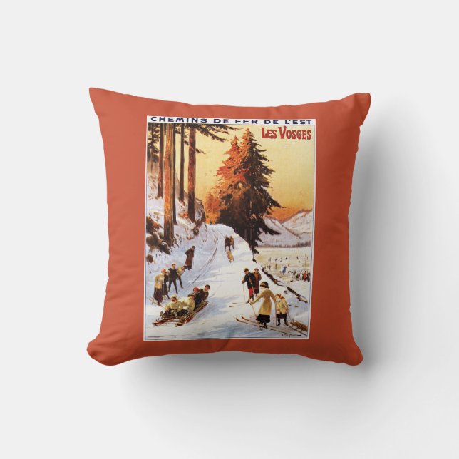 Sledding and Skiing at Vosges Poster Cushion (Front)