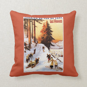 Sledding and Skiing at Vosges Poster Cushion