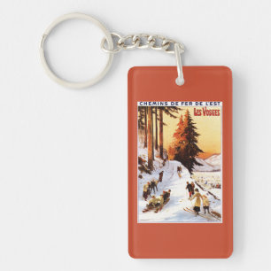 Sledding and Skiing at Vosges Poster Key Ring