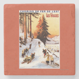 Sledding and Skiing at Vosges Poster Stone Coaster