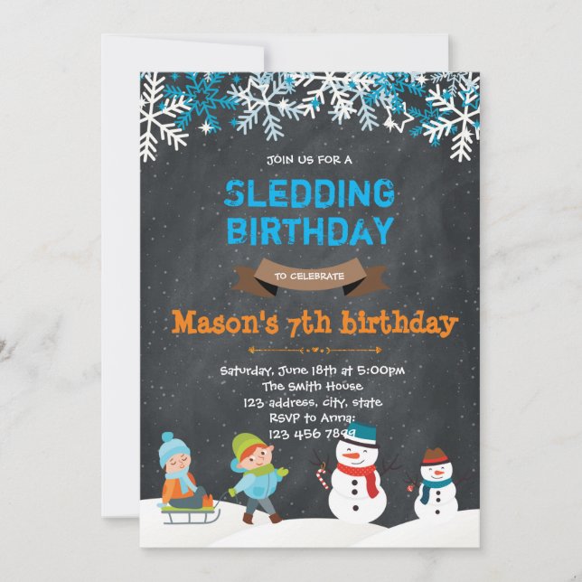 Sledding birthday invitation (Front)