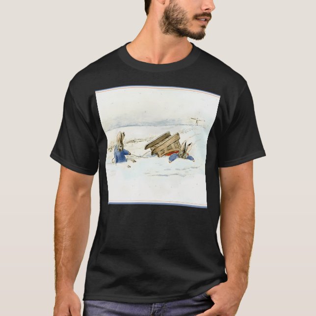 Sledding Bunnies Take A Tumble - Beatrix Potter T-Shirt (Front)