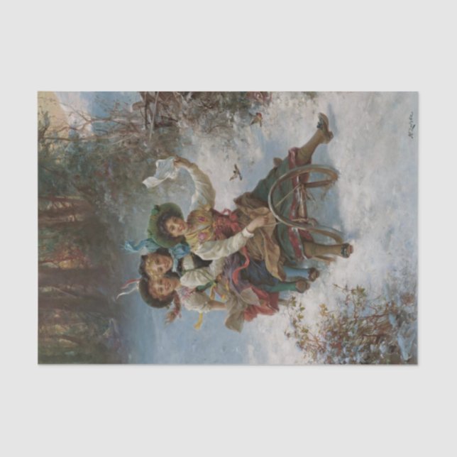 Sledding by Hans Katzka Tissue Paper (Front)