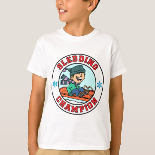 Sledding Champion Cartoon Boy T-Shirt