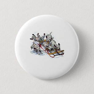 Sledding Dalmatian Pups 6 Cm Round Badge