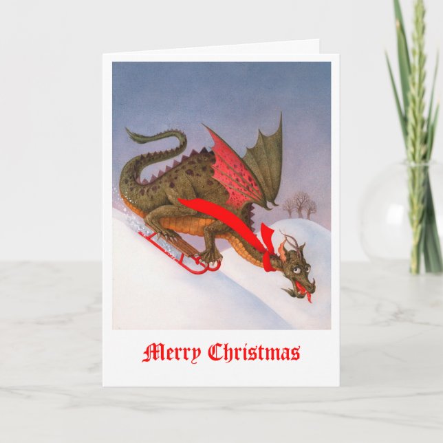 Sledding Dragon Christmas Holiday Card (Front)