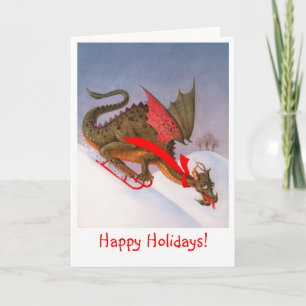 Sledding Dragon Happy Holidays Holiday Card