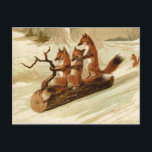 Sledding Foxes Vintage Christmas Postcard<br><div class="desc">Three little foxes are having a fun ride sledding on a log in the snow in this adorable vintage image.</div>