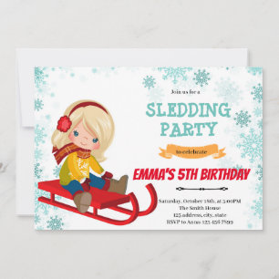 Sledding girl birthday invitation