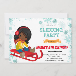 Sledding girl birthday invitation
