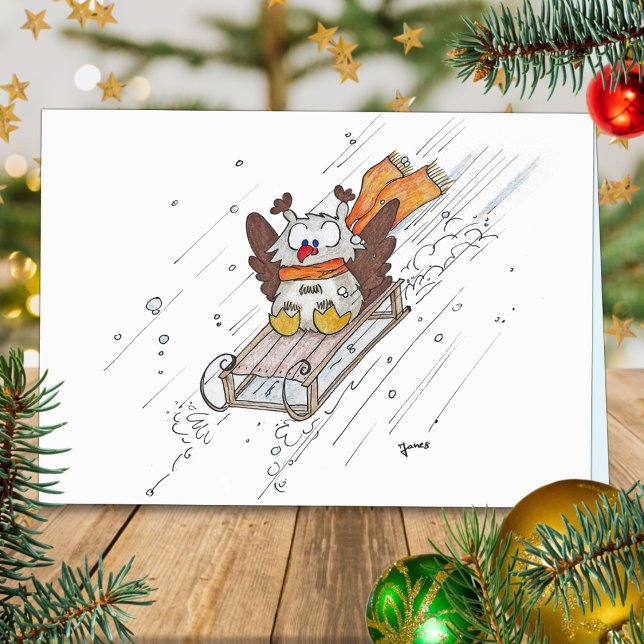 SLEDDING OWL greeting card by Nicole Janes (Creator Uploaded)